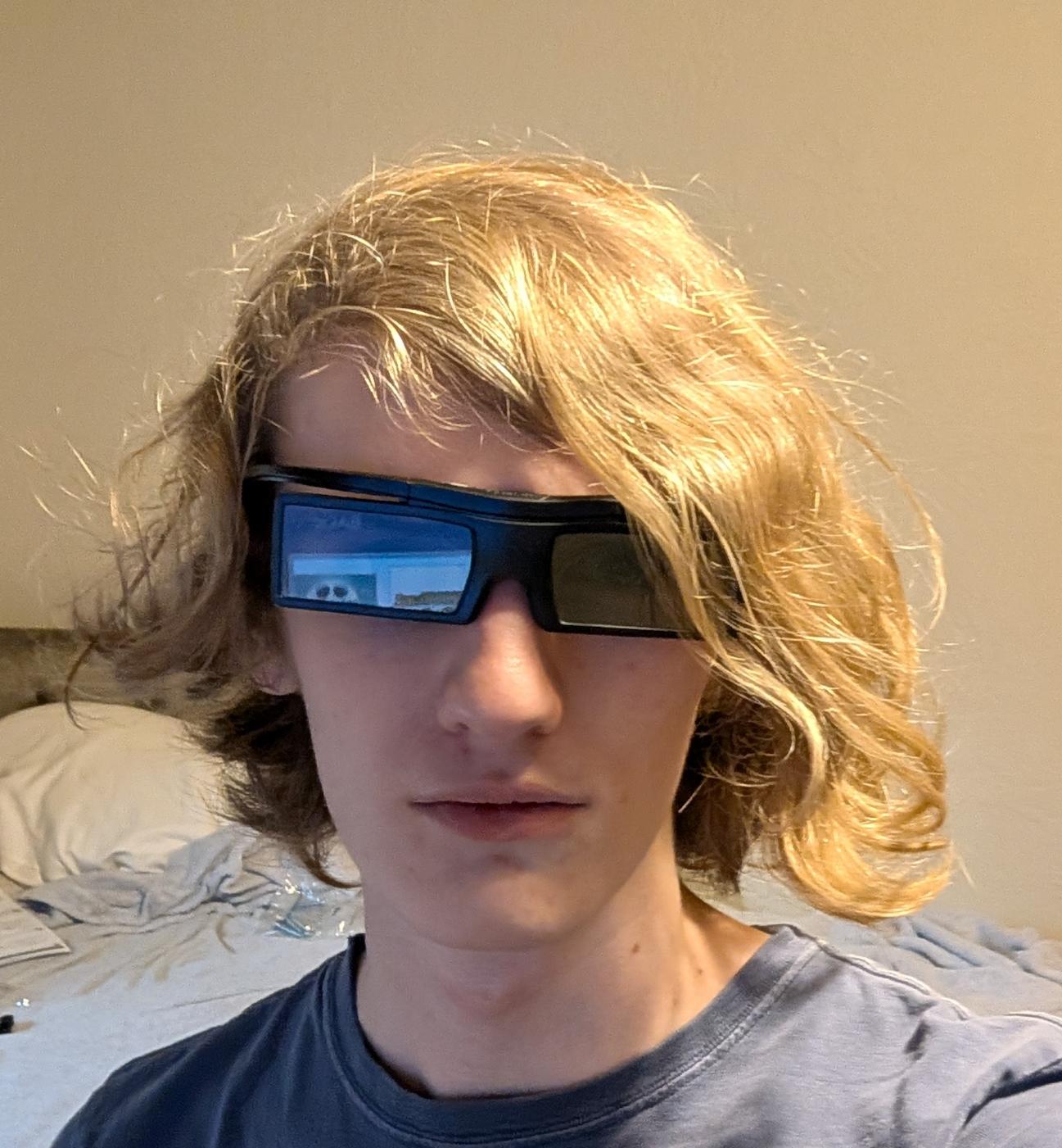 me wearing a pair of active 3d glasses. they look fuckin comical.