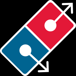 the Dominos' Pizza logo, edited so that the lower blue side of the domino also has only one dot, and both sides have an arrow (the blue one going bottom right and the red one going top right), as a reference to a Lisp's cons `CAR` and `CDR` respectively
